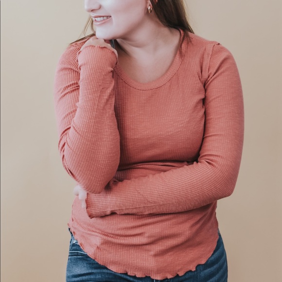 Brinisity Tops - Poppy Frill Hem Thermal Knit Top